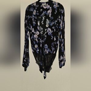 Free People Black and Blue Floral Bodysuit